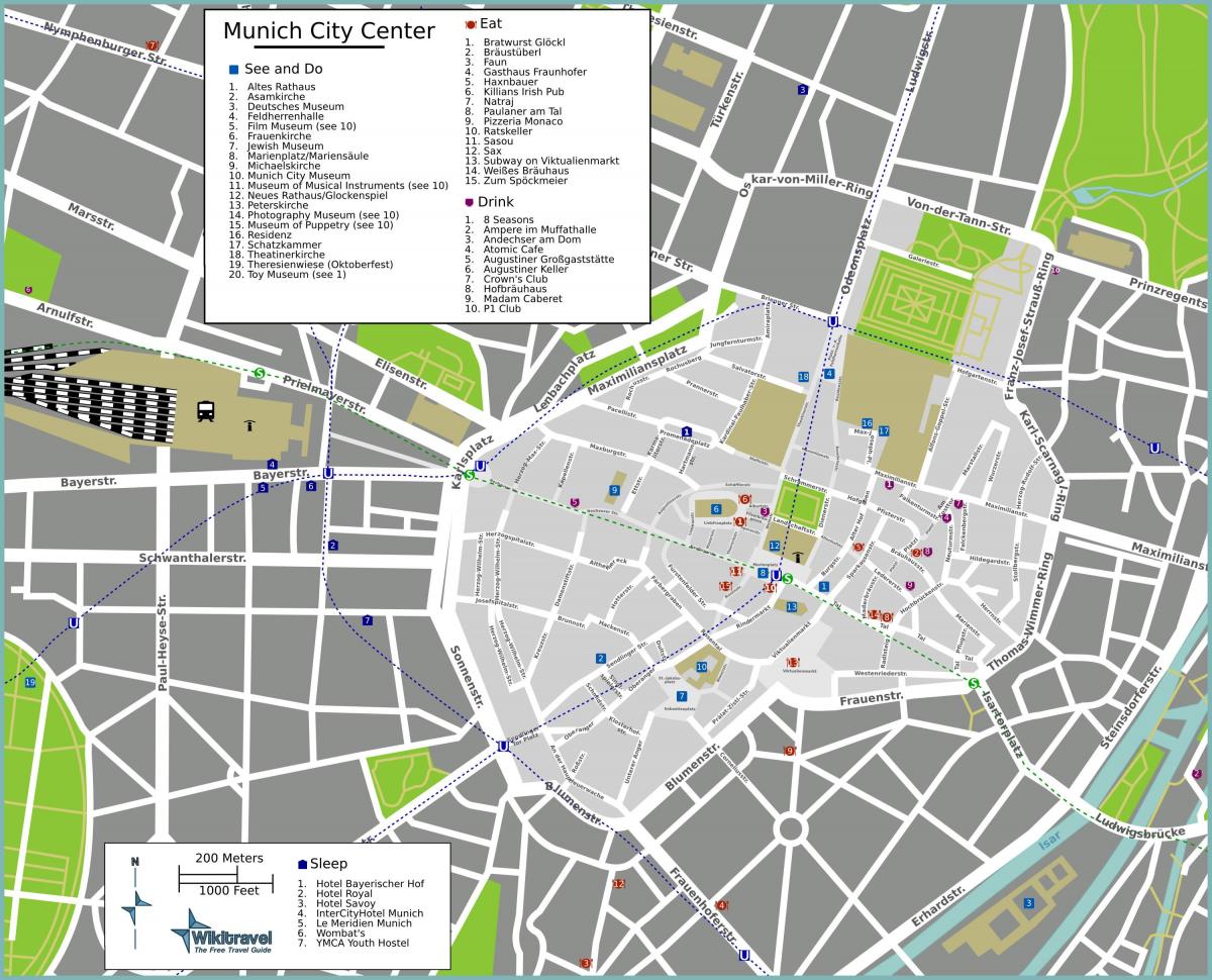 տուրիստական քարտեզ Մյունխենի տեսարժան վայրերը