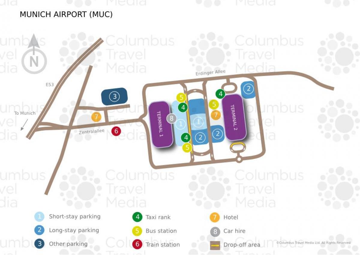 Քարտեզ երկաթուղային կայարանի Մյունխենի մինչեւ օդանավակայան 