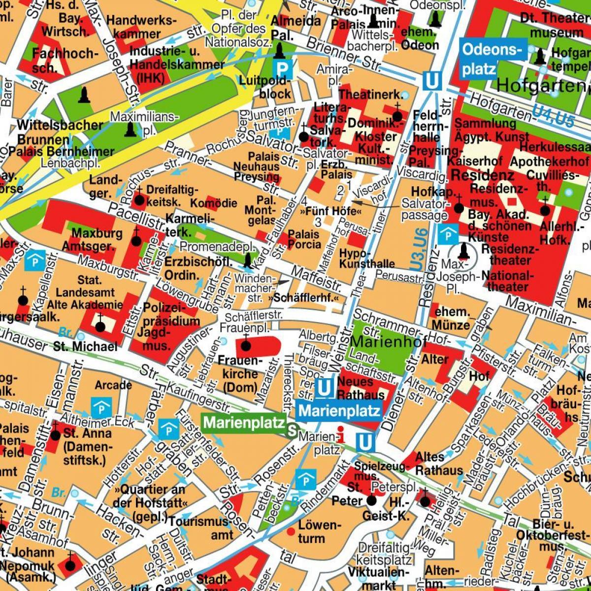 քարտեզ փողոցների Մյունխենի քաղաքի կենտրոն 